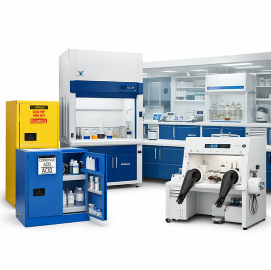 Lab furniture and interior — fume hoods, safety cabinets and modular workstations